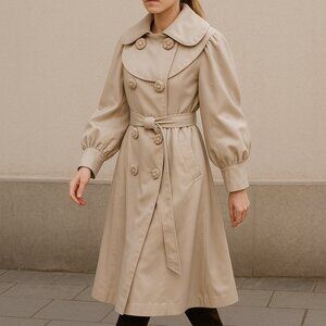 NC Pearl Satin Trench Coat with Statement Buttons – Size Medium